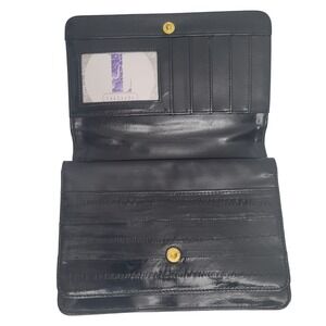 Lee Sands Eel Skin Black Leather Crossbody Wallet Clutch Organizer 7.5x6 Vtg New